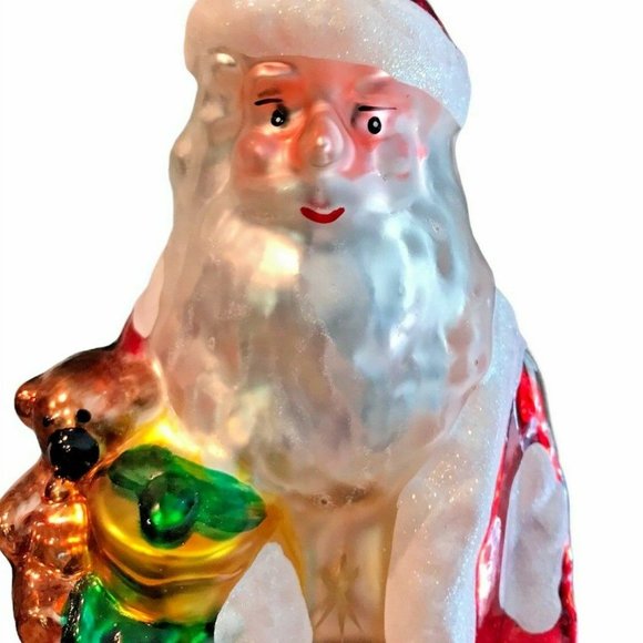 Vintage Glass Santa 12 1/2" Tall Hand Painted Deer - Picture 3 of 10